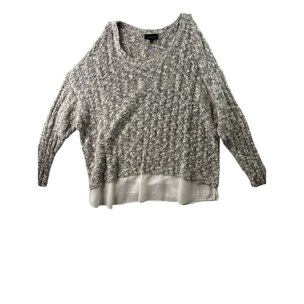 Lane Bryant Gray Layered Knit Sweater with Chiffon Underlay – Size 26/28
